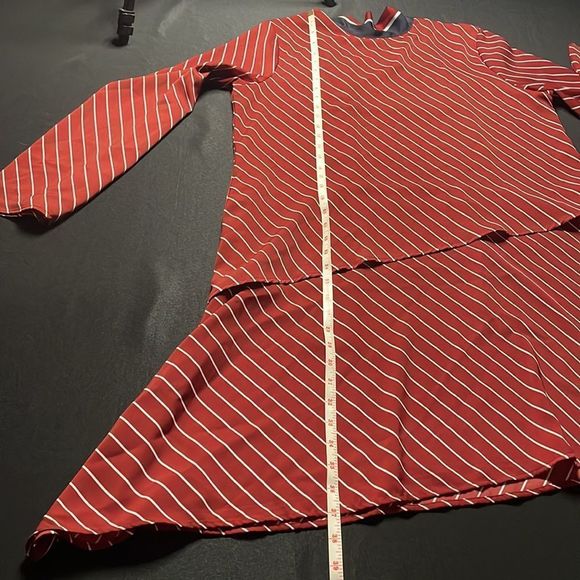 Who What Wear NWT merlot white navy striped asymmetrical hem long sleeve dress - Picture 13 of 16